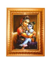 Yashoda Lord Krishna Golden Designer Photo Frame | 10x14 Inch Religious Wall Hanging Frame for Home & Office Decoration | Hindu Deity Spiritual Gift Item