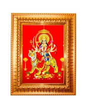 Jai mata di Golden Designer Photo Frame | 10x14 Inch Religious Wall Hanging Frame for Home & Office Decoration | Hindu Deity Spiritual Gift Item