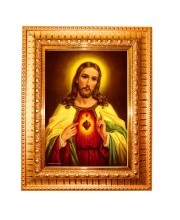 Jesus christ Golden Designer Photo Frame | 10x14 Inch Religious Wall Hanging Frame for Home & Office Decoration | Hindu Deity Spiritual Gift Item