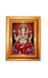 Lord ganesh Golden Designer Photo Frame | 10x14 Inch Religious Wall Hanging Frame for Home & Office Decoration | Hindu Deity Spiritual Gift Item