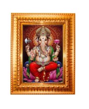 Lord ganesh Golden Designer Photo Frame | 10x14 Inch Religious Wall Hanging Frame for Home & Office Decoration | Hindu Deity Spiritual Gift Item