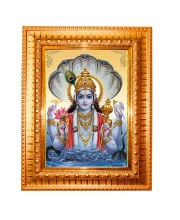 Lord narayan Golden Designer Photo Frame | 10x14 Inch Religious Wall Hanging Frame for Home & Office Decoration | Hindu Deity Spiritual Gift Item