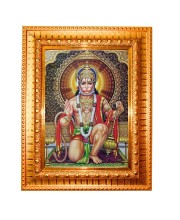Jai hanuman ji Golden Designer Photo Frame | 10x14 Inch Religious Wall Hanging Frame for Home & Office Decoration | Hindu Deity Spiritual Gift Item