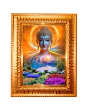 Divine buddha Golden Designer Photo Frame | 10x14 Inch Religious Wall Hanging Frame for Home & Office Decoration | Hindu Deity Spiritual Gift Item