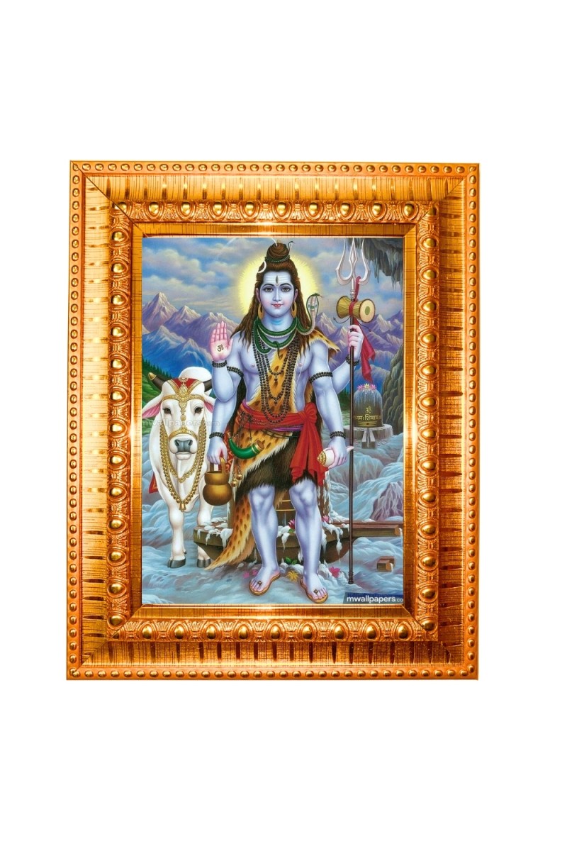 Lord Shiva Golden Designer Photo Frame | 10x14 Inch Religious Wall Hanging Frame for Home & Office Decoration | Hindu Deity Spiritual Gift Item