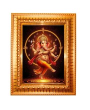 Divine ganesha Golden Designer Photo Frame | 10x14 Inch Religious Wall Hanging Frame for Home & Office Decoration | Hindu Deity Spiritual Gift Item