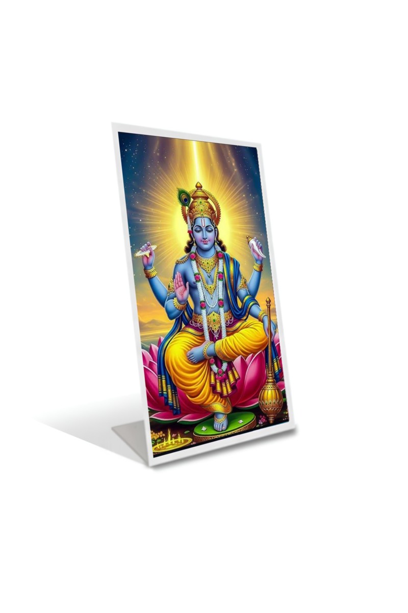 Car Desk/Table Top Lord vishnu Acrylic L-Style Photo Stand - 2.5x3.5 Inches, Compact and Stylish Spiritual Display