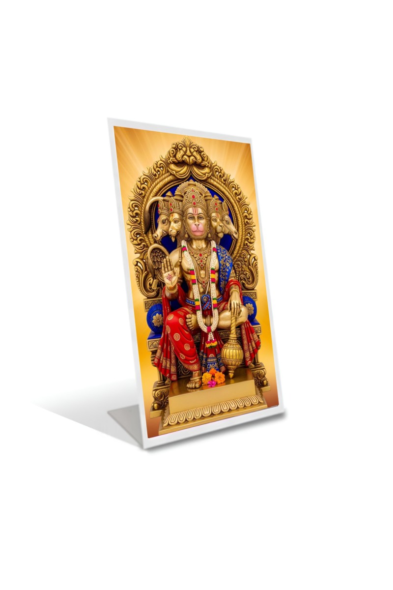 Car Desk/Table Top Lord Hanuman Acrylic L-Style Photo Stand - 2.5x3.5 Inches, Compact and Stylish Spiritual Display