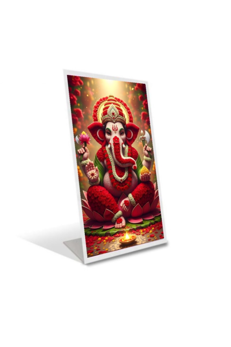 Car Desk/Table Top Lord Ganesha Acrylic L-Style Photo Stand - 2.5x3.5 Inches, Compact and Stylish Spiritual Display