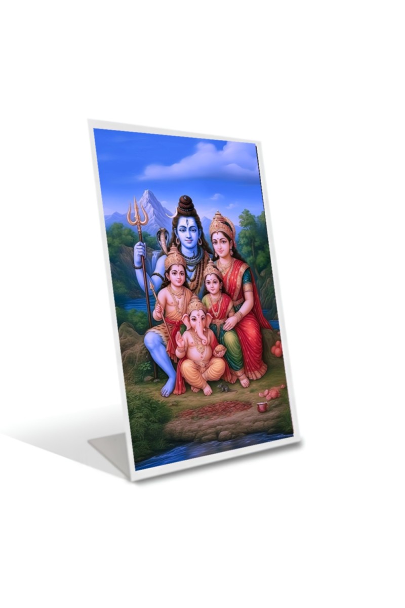 Car Desk/Table Top Shiva Pariwar Acrylic L-Style Photo Stand - 2.5x3.5 Inches, Compact and Stylish Spiritual Display