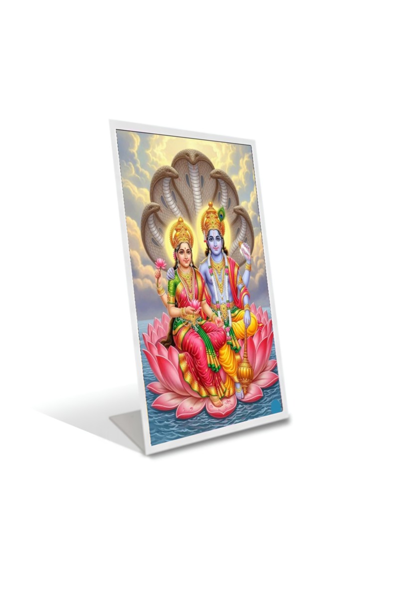 Car Desk/Table Top Lord Vishnu and Lakhsmi Acrylic L-Style Photo Stand - 2.5x3.5 Inches, Compact and Stylish Spiritual Display