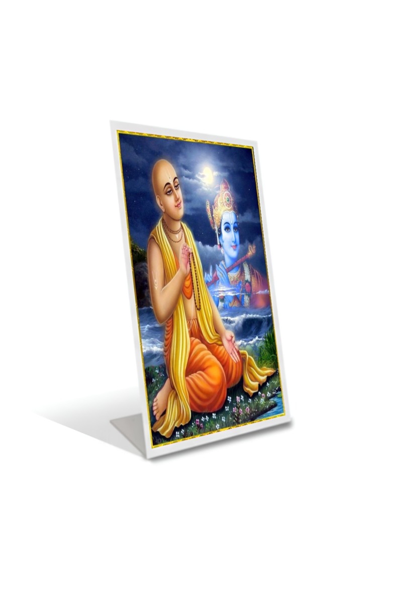Car Desk/Table Top Shree Chaitanya Mahaprabhu Acrylic L-Style Photo Stand - 2.5x3.5 Inches, Compact and Stylish Spiritual Display