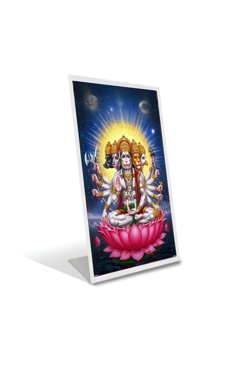 Car Desk/Table Top Panchmukhi Hanuman Acrylic L-Style Photo Stand - 2.5x3.5 Inches, Compact and Stylish Spiritual Display