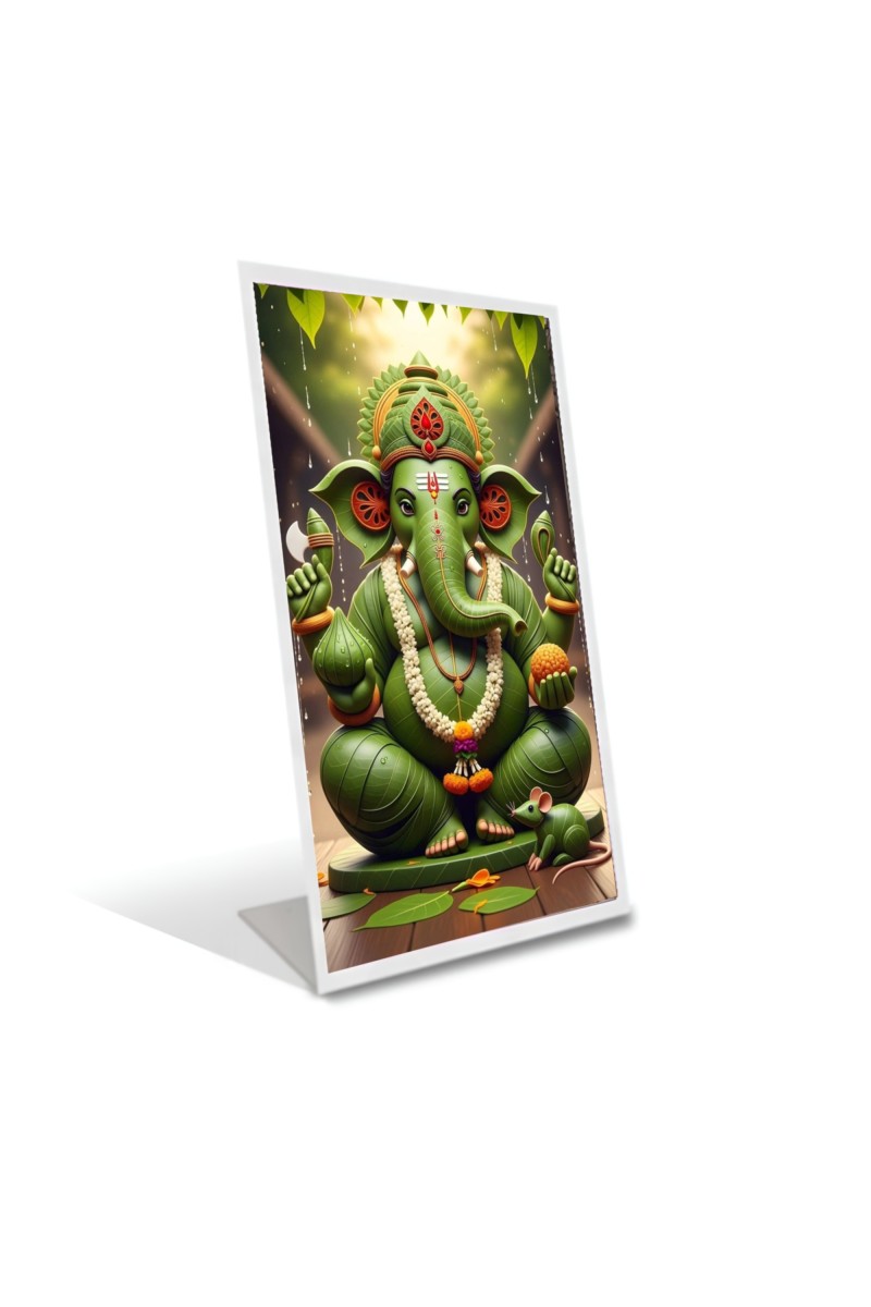 Car Desk/Table Top Lord Ganesha Acrylic L-Style Photo Stand - 2.5x3.5 Inches, Compact and Stylish Spiritual Display