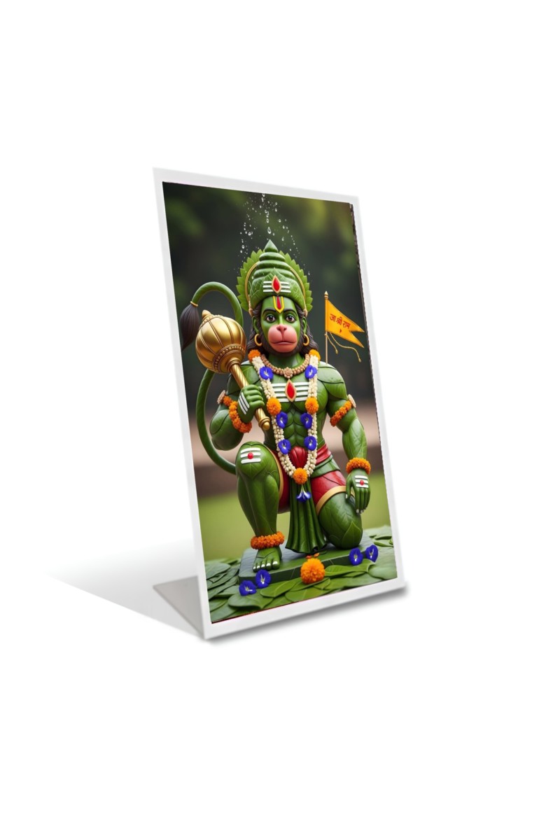 Car Desk/Table Top Lord Hanuman Acrylic L-Style Photo Stand - 2.5x3.5 Inches, Compact and Stylish Spiritual Display
