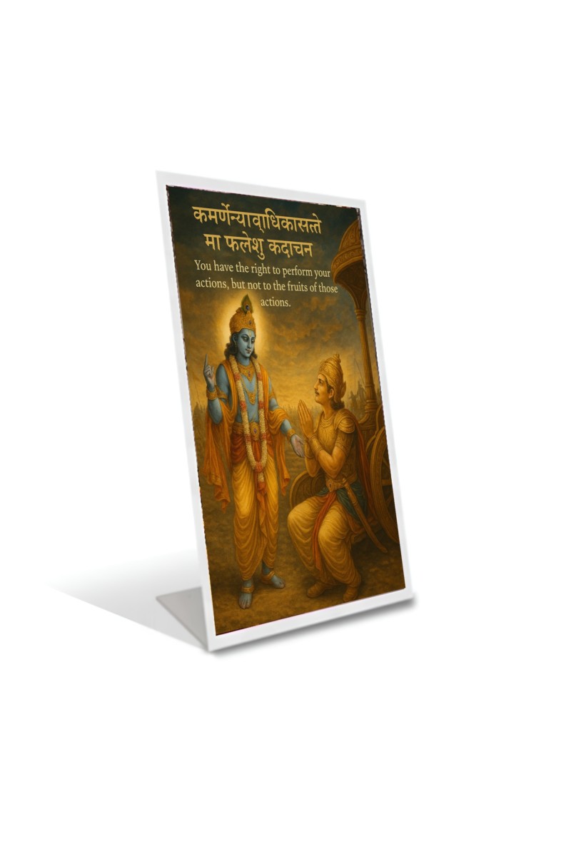 Car Desk/Table Top  Lord Krishna and Arjuna.  Acrylic L-Style Photo Stand - 2.5x3.5 Inches, Compact and Stylish Spiritual Display