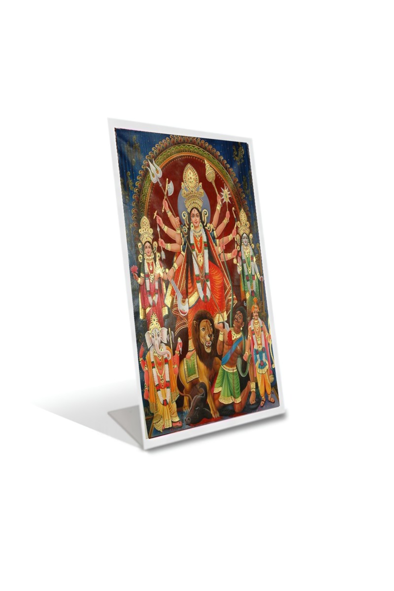 Car Desk/Table Top Maa Durga Acrylic L-Style Photo Stand - 2.5x3.5 Inches, Compact and Stylish Spiritual Display