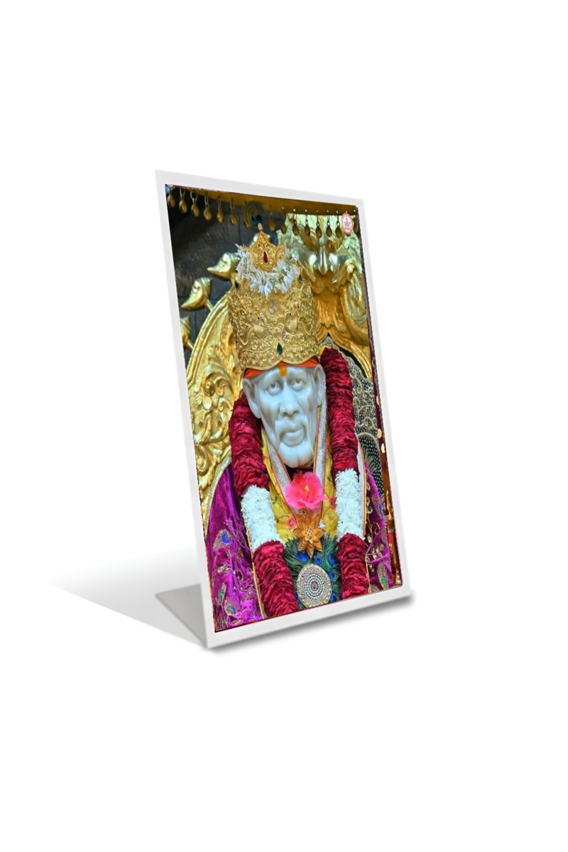 Car Desk/Table Top Shirdi Sai Baba Acrylic L-Style Photo Stand - 2.5x3.5 Inches, Compact and Stylish Spiritual Display