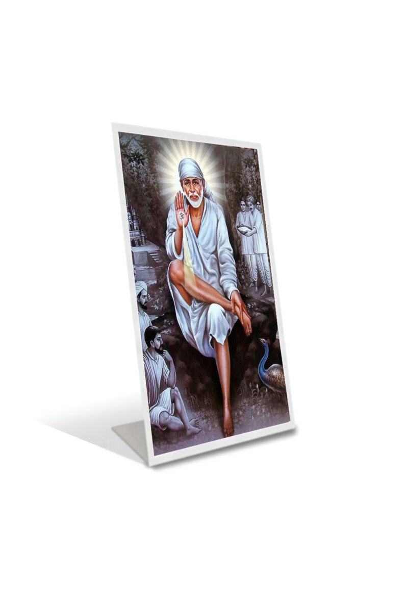 Car Desk/Table Top Shirdi Sai Baba Acrylic L-Style Photo Stand - 2.5x3.5 Inches, Compact and Stylish Spiritual Display