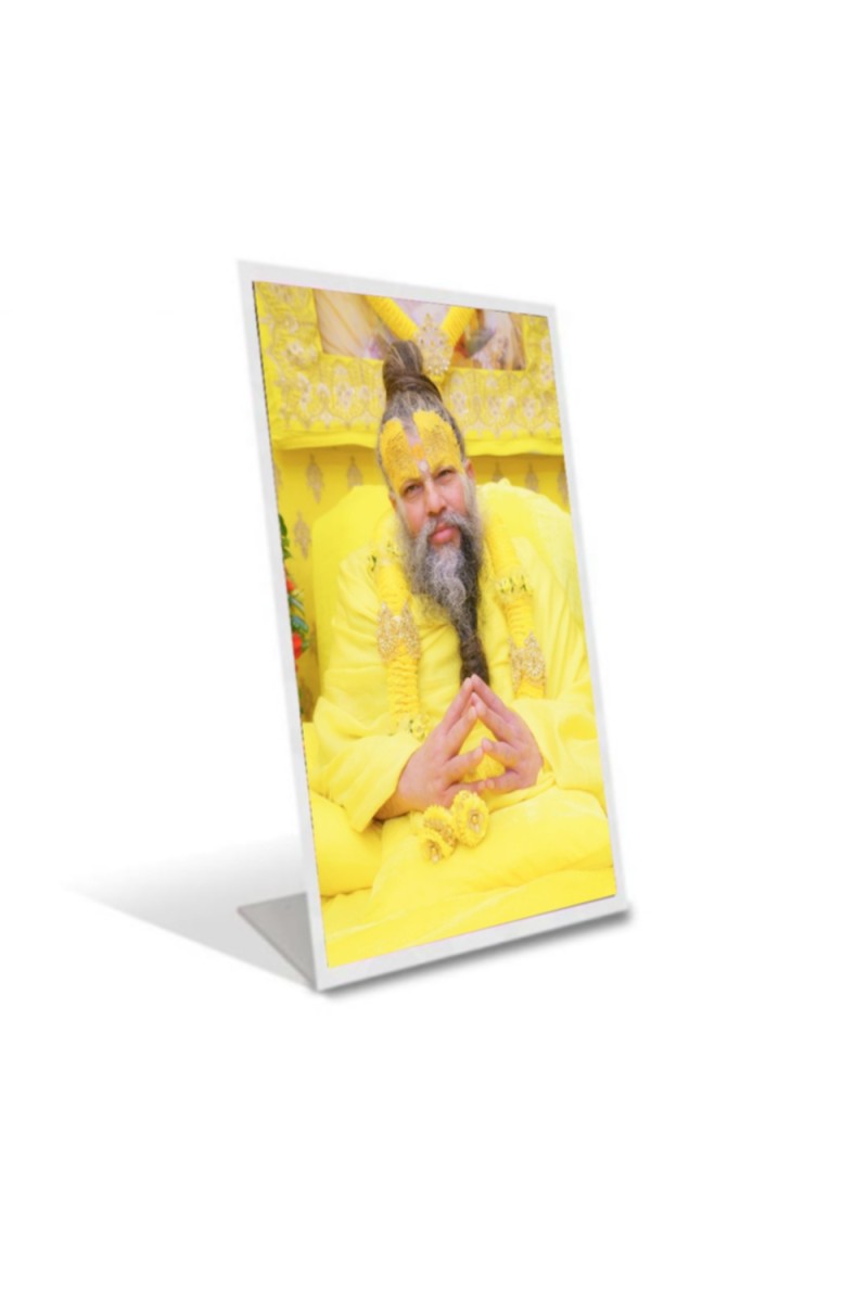 Car Desk/Table Top Shri Premanand Govind Sharan Ji Maharaj Acrylic L-Style Photo Stand - 2.5x3.5 Inches, Compact and Stylish Spiritual Display