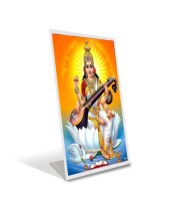 Car Desk/Table Top Maa Saraswati Acrylic L-Style Photo Stand - 2.5x3.5 Inches, Compact and Stylish Spiritual Display