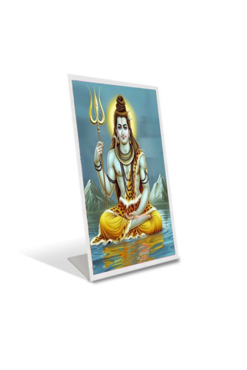 Car Desk/Table Top Lord Shiva Acrylic L-Style Photo Stand - 2.5x3.5 Inches, Compact and Stylish Spiritual Display