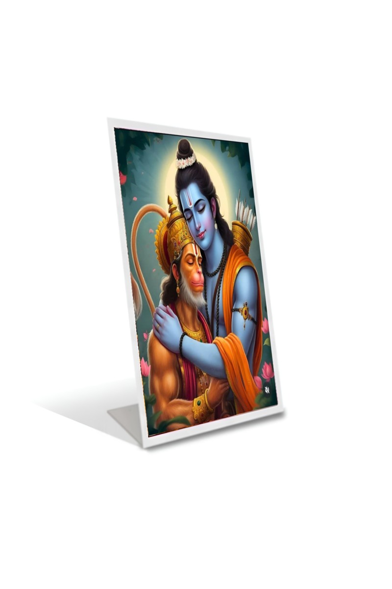 Car Desk/Table Top  Lord Ram Lord Hanuman Acrylic L-Style Photo Stand - 2.5x3.5 Inches, Compact and Stylish Spiritual Display