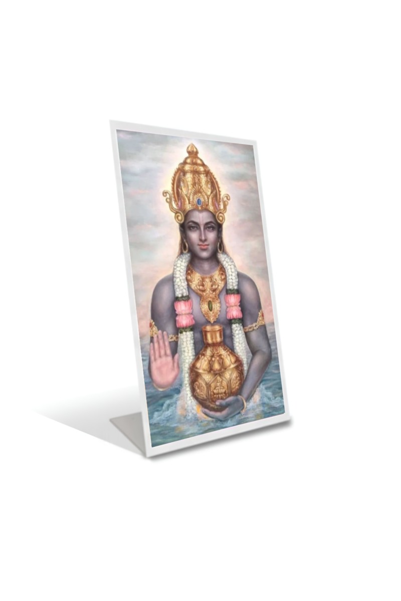 Car Desk/Table Top Lord Dhanvantari Acrylic L-Style Photo Stand - 2.5x3.5 Inches, Compact and Stylish Spiritual Display