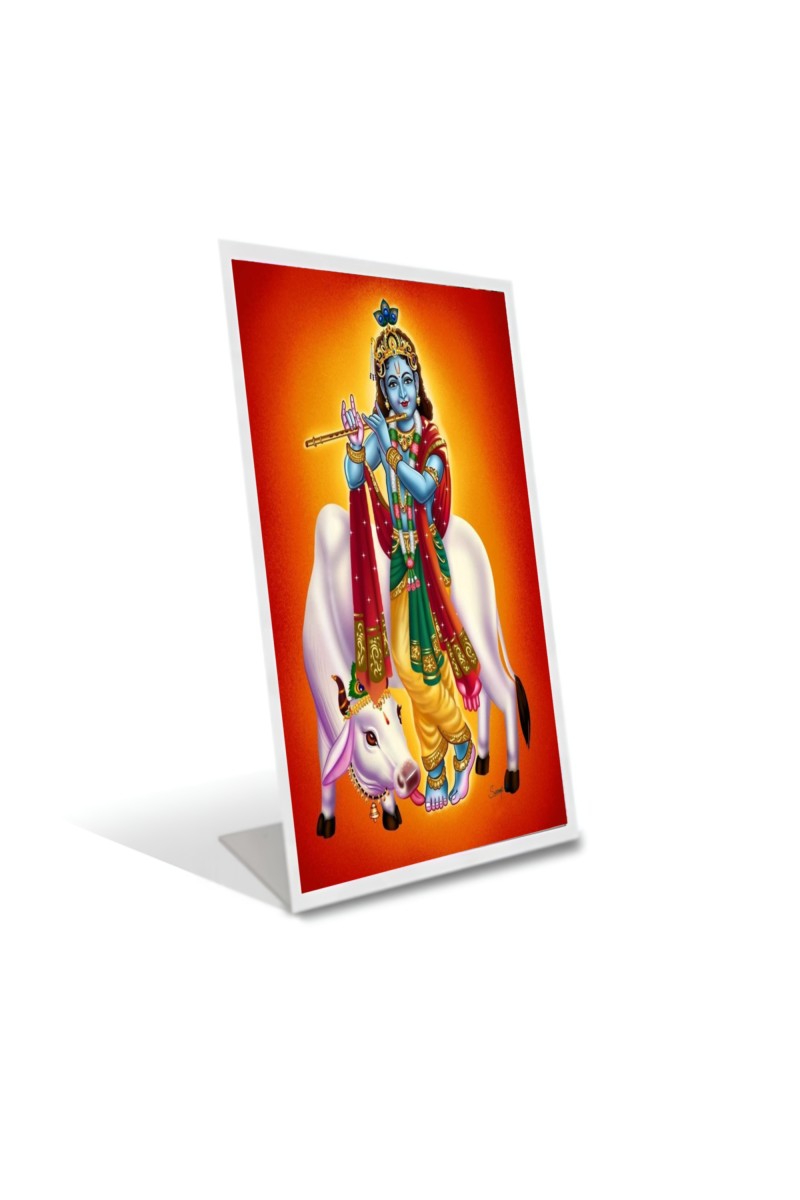 Car Desk/Table Top Divine krishna Acrylic L-Style Photo Stand - 2.5x3.5 Inches, Compact and Stylish Spiritual Display