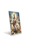 Car Desk/Table Top Maa Sraswati Acrylic L-Style Photo Stand - 2.5x3.5 Inches, Compact and Stylish Spiritual Display