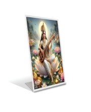 Car Desk/Table Top Maa Sraswati Acrylic L-Style Photo Stand - 2.5x3.5 Inches, Compact and Stylish Spiritual Display