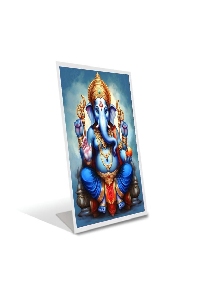 Car Desk/Table Top Lord Ganesh Acrylic L-Style Photo Stand - 2.5x3.5 Inches, Compact and Stylish Spiritual Display