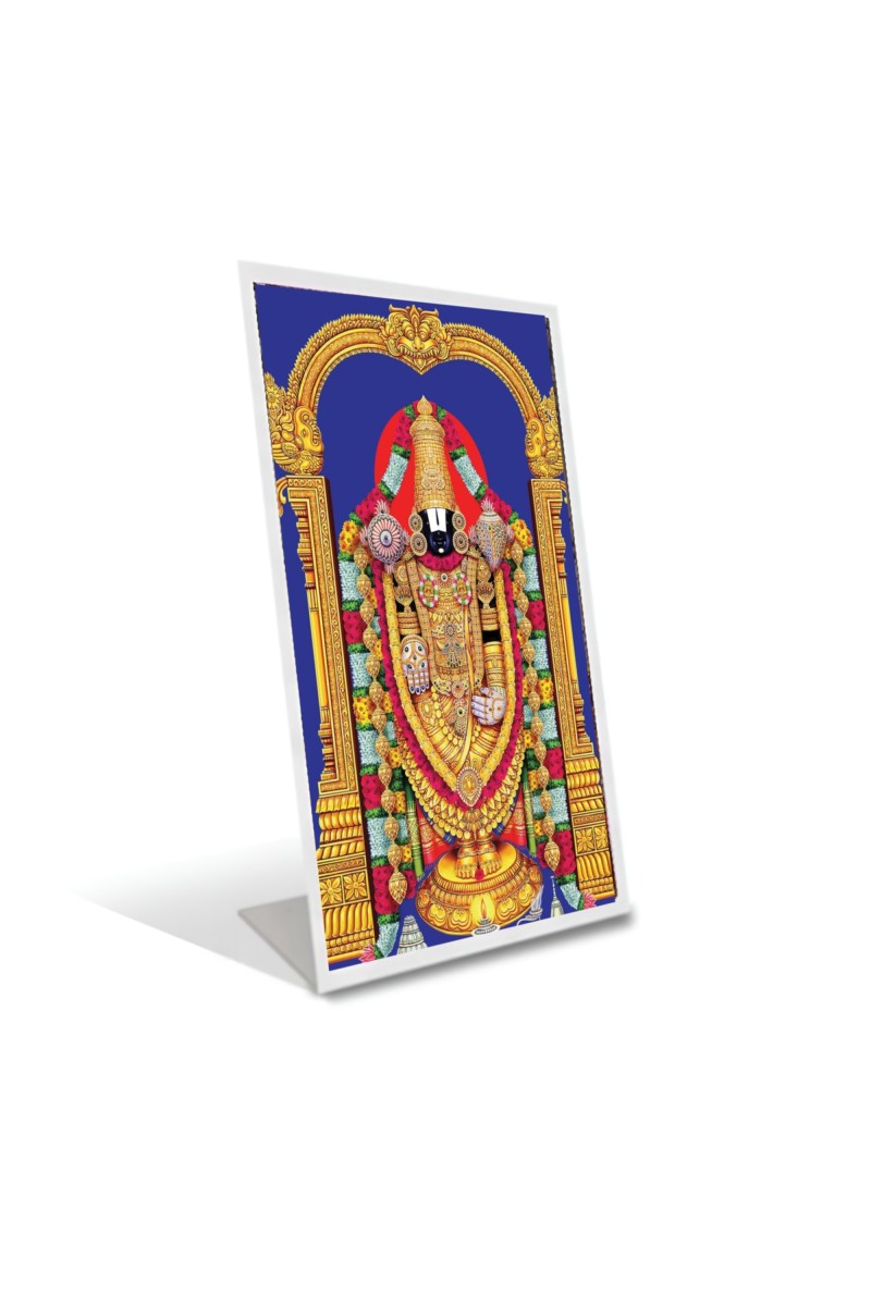 Car Desk/Table Top Tirupati Balaji Acrylic L-Style Photo Stand - 2.5x3.5 Inches, Compact and Stylish Spiritual Display