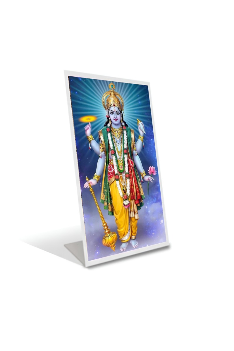 Car Desk/Table Top God Vishnu Acrylic L-Style Photo Stand - 2.5x3.5 Inches, Compact and Stylish Spiritual Display