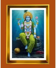 Lord vishnu Golden Photo Frame - 10x14 Inches | Elegant Wooden Frame for Home, Office & Temple Decoration | Spiritual Wall & Table Decor and Gift Item