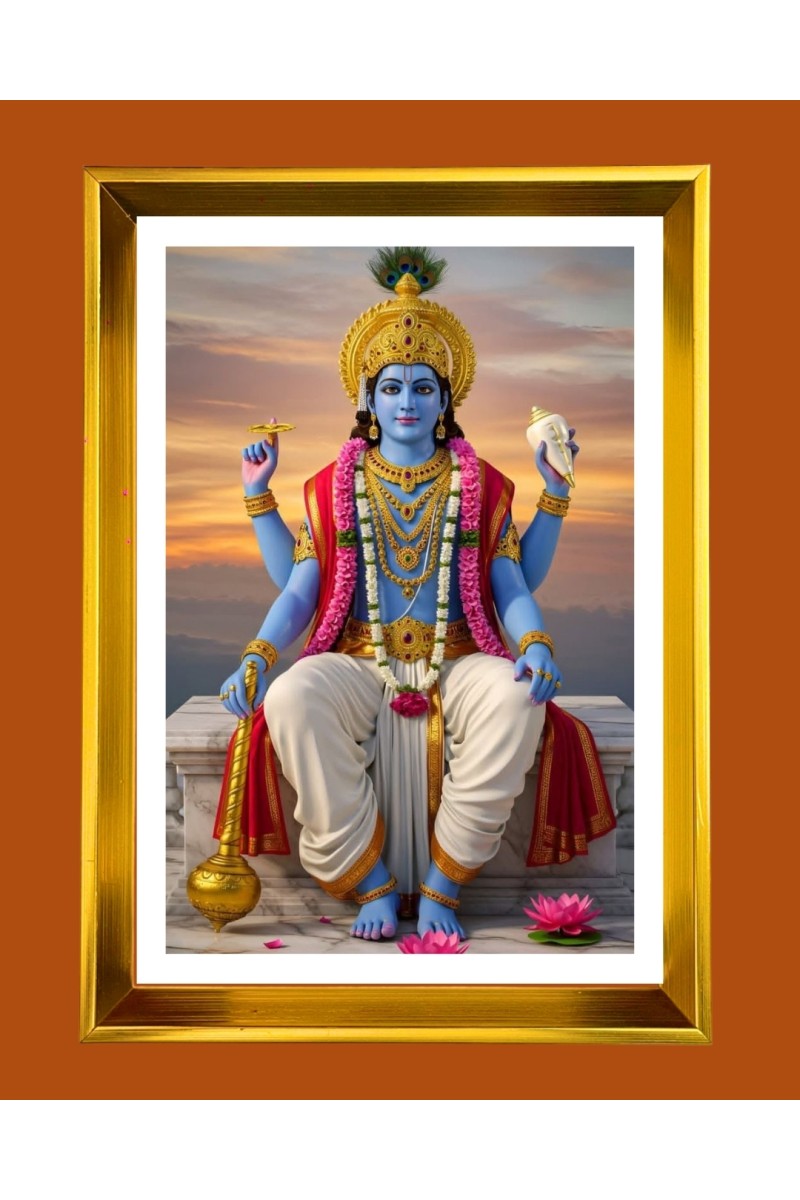 Lord vishnu Golden Photo Frame - 10x14 Inches | Elegant Wooden Frame for Home, Office & Temple Decoration | Spiritual Wall & Table Decor and Gift Item