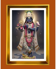 Divine Krishna Golden Photo Frame - 10x14 Inches | Elegant Wooden Frame for Home, Office & Temple Decoration | Spiritual Wall & Table Decor and Gift Item