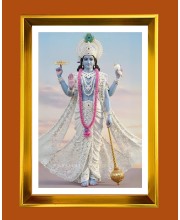 Lord Vishnu Golden Photo Frame - 10x14 Inches | Elegant Wooden Frame for Home, Office & Temple Decoration | Spiritual Wall & Table Decor and Gift Item