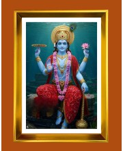 Lord Vishnu Golden Photo Frame - 10x14 Inches | Elegant Wooden Frame for Home, Office & Temple Decoration | Spiritual Wall & Table Decor and Gift Item
