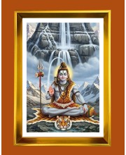 Lord Shiva Golden Photo Frame - 10x14 Inches | Elegant Wooden Frame for Home, Office & Temple Decoration | Spiritual Wall & Table Decor and Gift Item