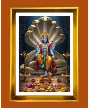 Lord vishnu Golden Photo Frame - 10x14 Inches | Elegant Wooden Frame for Home, Office & Temple Decoration | Spiritual Wall & Table Decor and Gift Item
