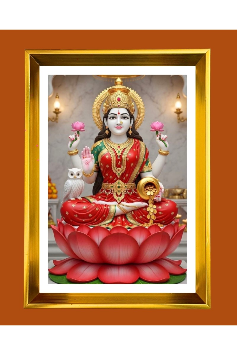 Maa lakshmi Golden Photo Frame - 10x14 Inches | Elegant Wooden Frame for Home, Office & Temple Decoration | Spiritual Wall & Table Decor and Gift Item