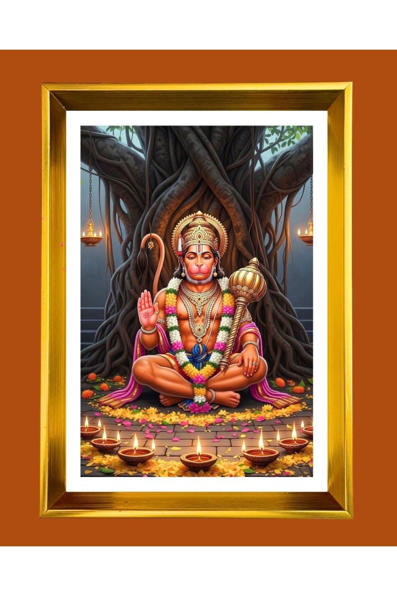 Lord hanuman Golden Photo Frame - 10x14 Inches | Elegant Wooden Frame for Home, Office & Temple Decoration | Spiritual Wall & Table Decor and Gift Item