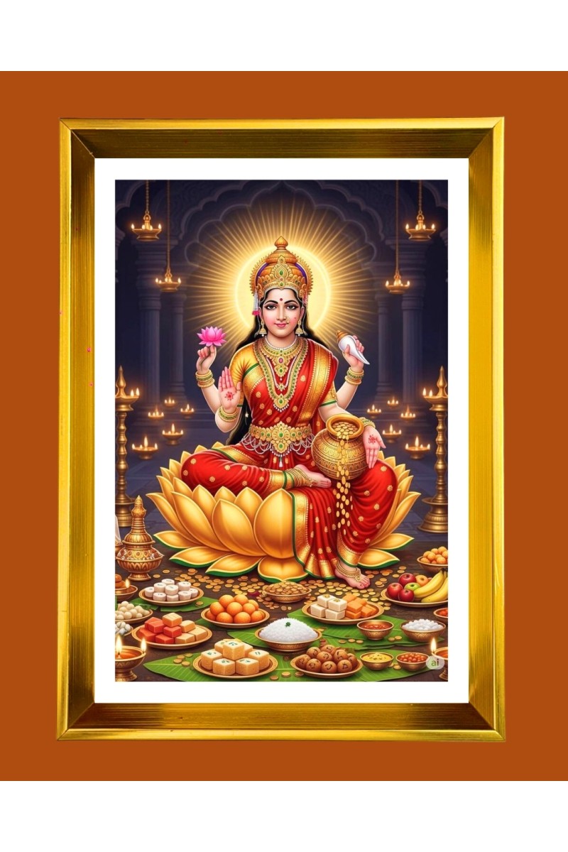 Maa lakhsmi Golden Photo Frame - 10x14 Inches | Elegant Wooden Frame for Home, Office & Temple Decoration | Spiritual Wall & Table Decor and Gift Item