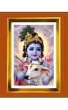 Little krishna Golden Photo Frame - 10x14 Inches | Elegant Wooden Frame for Home, Office & Temple Decoration | Spiritual Wall & Table Decor and Gift Item