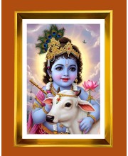 Little krishna Golden Photo Frame - 10x14 Inches | Elegant Wooden Frame for Home, Office & Temple Decoration | Spiritual Wall & Table Decor and Gift Item