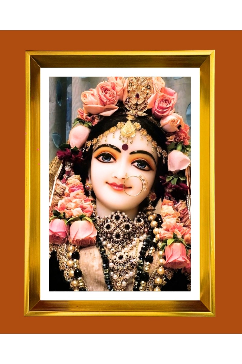 Divine Radha Rani Golden Photo Frame - 10x14 Inches | Elegant Wooden Frame for Home, Office & Temple Decoration | Spiritual Wall & Table Decor and Gift Item