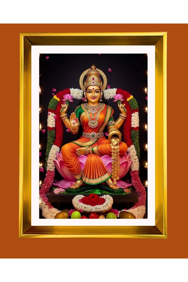 Maa Lakhsmi Golden Photo Frame - 10x14 Inches | Elegant Wooden Frame for Home, Office & Temple Decoration | Spiritual Wall & Table Decor and Gift Item