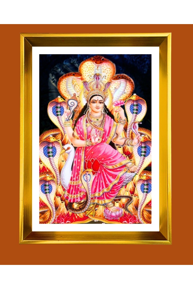 Maa Manasha Golden Photo Frame - 10x14 Inches | Elegant Wooden Frame for Home, Office & Temple Decoration | Spiritual Wall & Table Decor and Gift Item