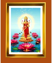 Maa Lakhsmi Golden Photo Frame - 10x14 Inches | Elegant Wooden Frame for Home, Office & Temple Decoration | Spiritual Wall & Table Decor and Gift Item